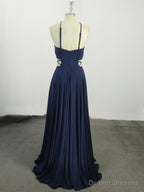 Simple Chiffon Blue Long Prom Dress, Blue Evening Dress