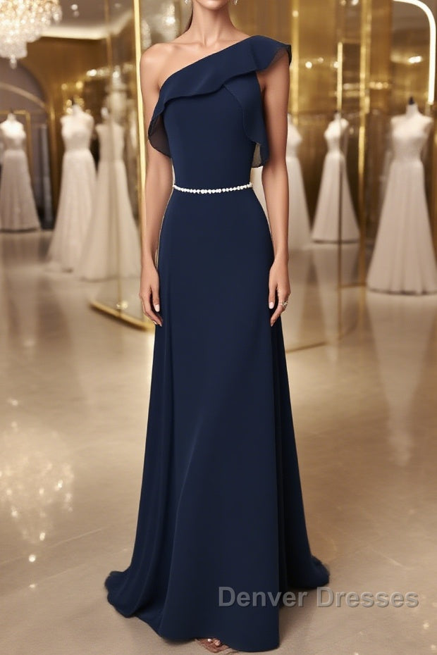 Simple chiffon dark blue long prom Dress, bridesmaid Dress Main image