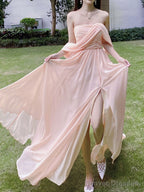 Simple Chiffon Pink Long Prom Dresses, Pink Formal Evening Dress