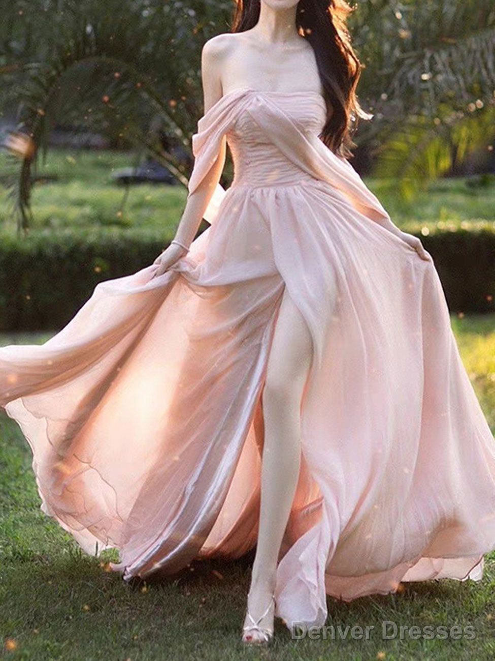 Simple Chiffon Pink Long Prom Dresses, Pink Formal Evening Dress Main image