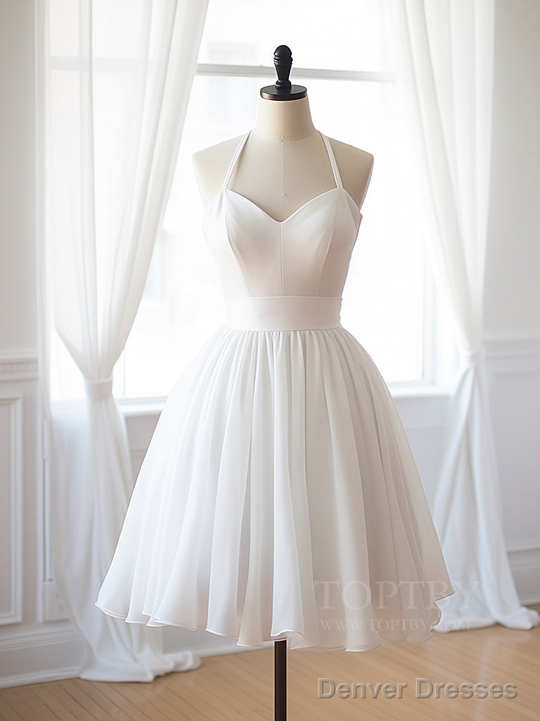 Simple Chiffon White Short Prom Dress, White Homecoming Dress Main image