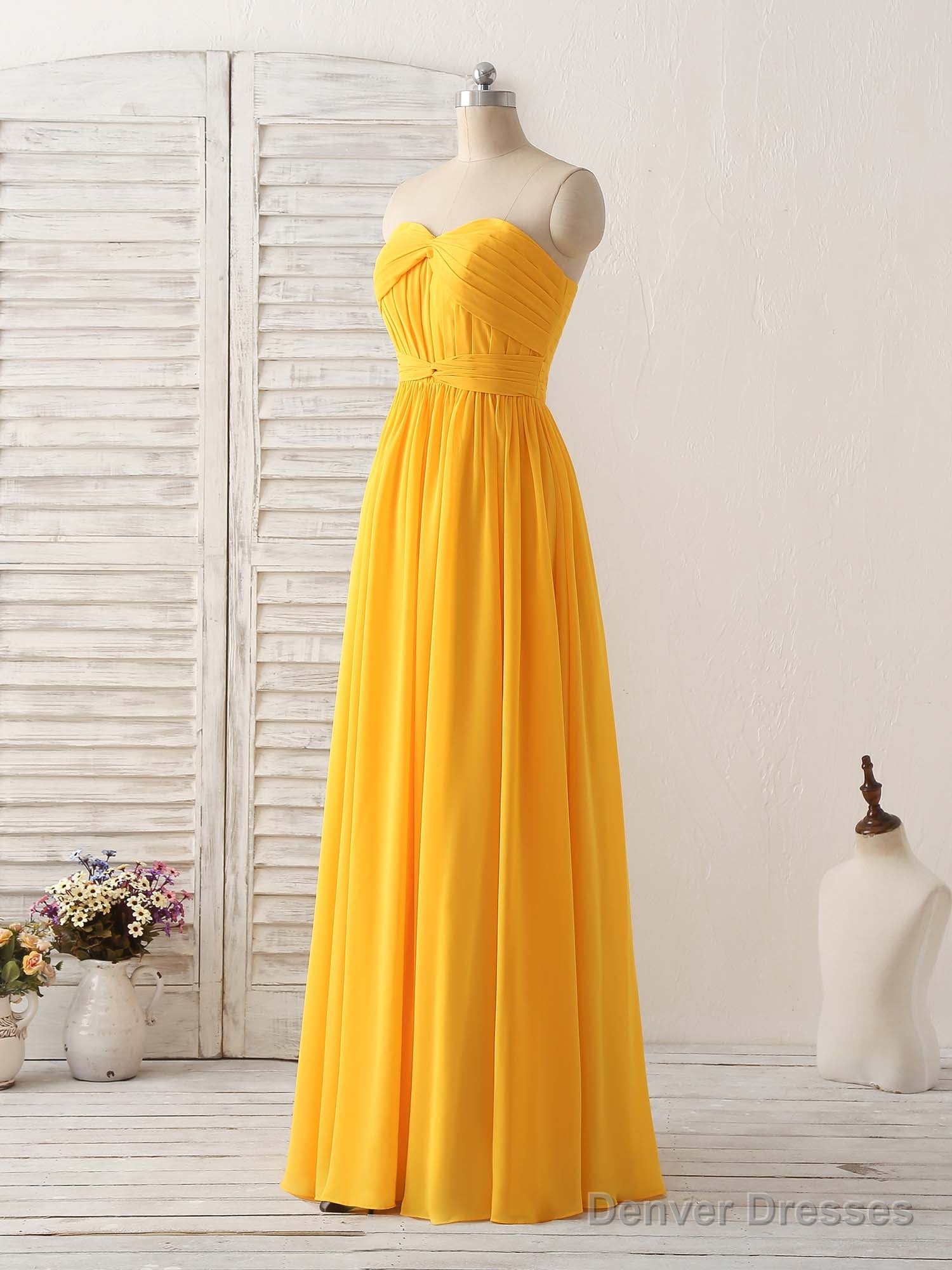 Simple Chiffon Yellow Long Prom Dress Simple Bridesmaid Dress Secondary image