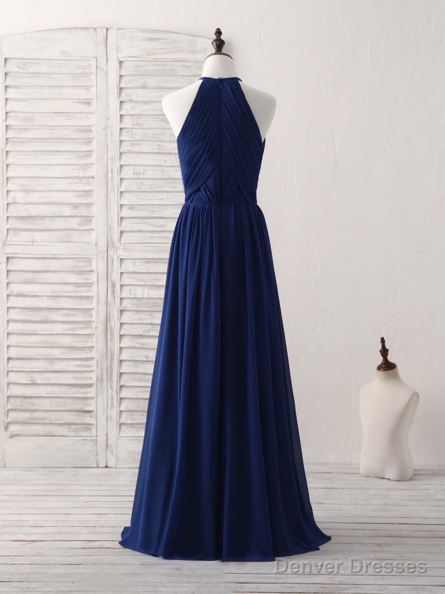 Simple Dark Blue Chiffon Long Prom Dress Blue Bridesmaid Dress Main image