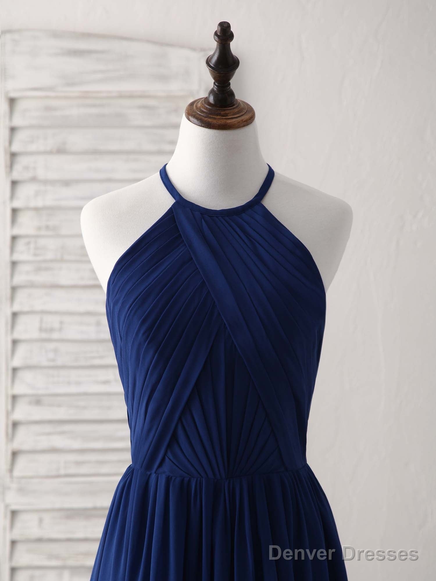 Simple Dark Blue Chiffon Long Prom Dress Blue Bridesmaid Dress