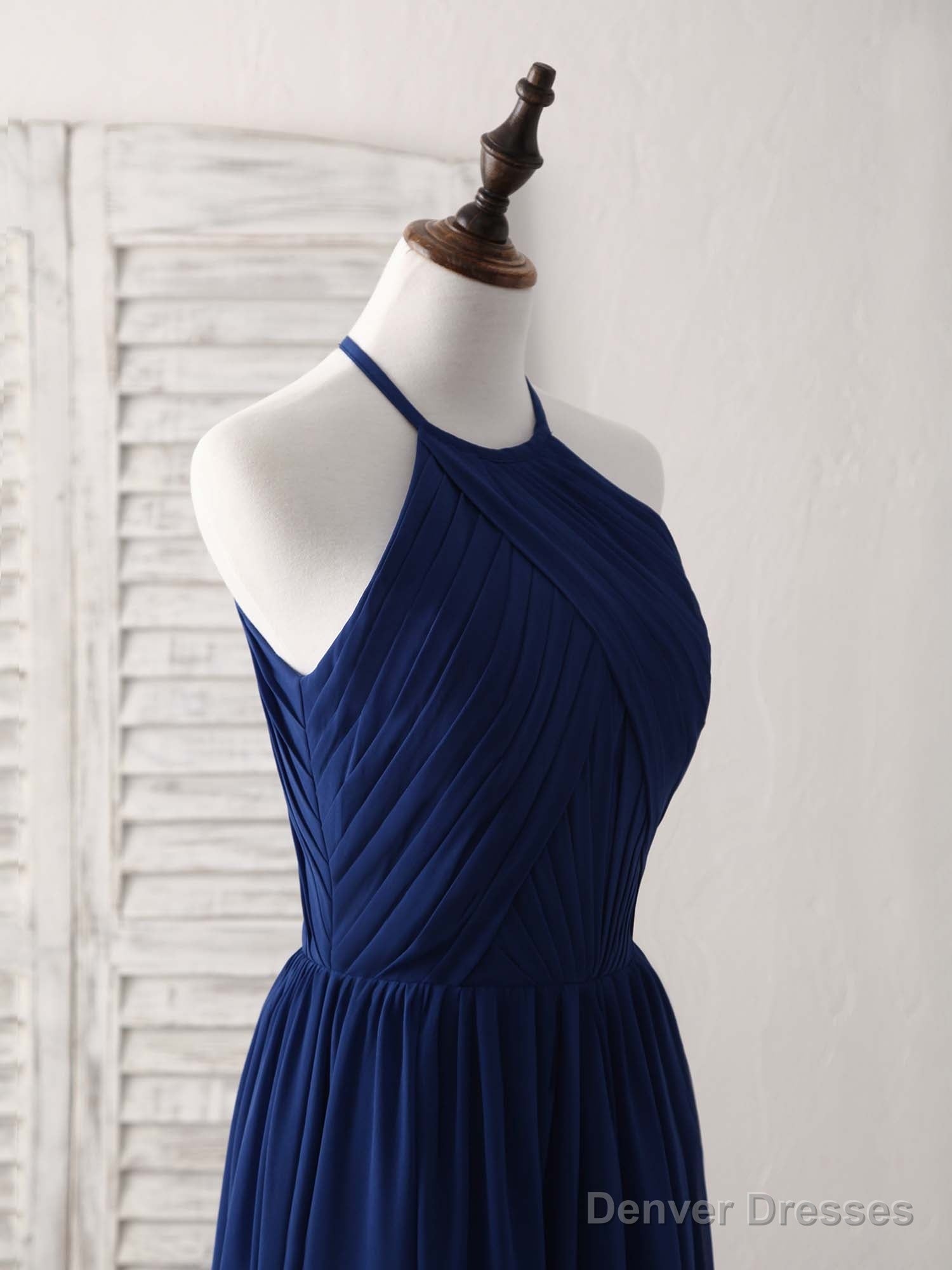 Simple Dark Blue Chiffon Long Prom Dress Blue Bridesmaid Dress