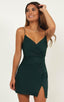 Neck Short Evening Dress Spaghetti-Straps Slit-Skirt Homecoming Dress With Satin
