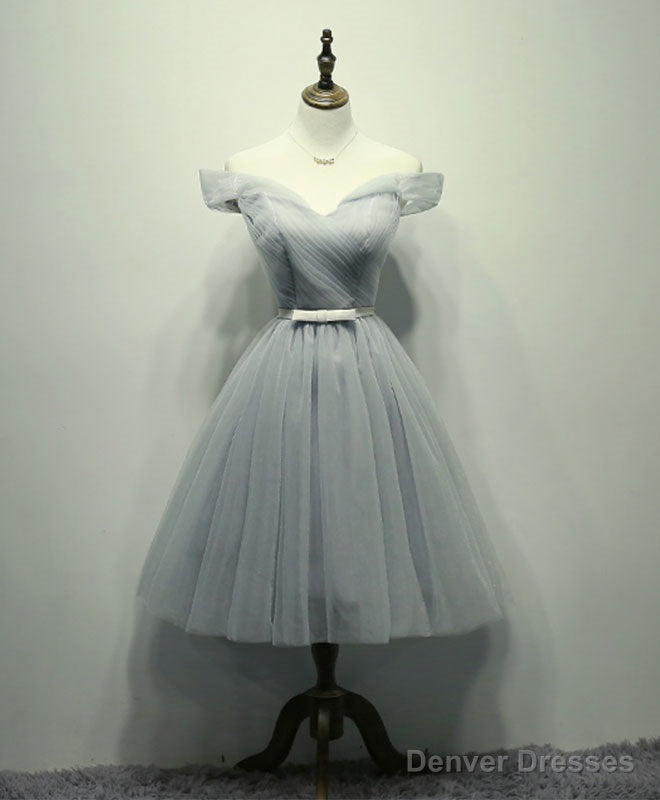 Simple Gray Tulle Short Prom Dress, Gray Tulle Bridesmaid Dress Main image