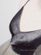 Simple gray v neck tulle long prom Dress, gray tulle formal Dress