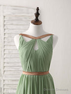 Simple Green Chiffon Long Prom Dress, Green Bridesmaid Dress