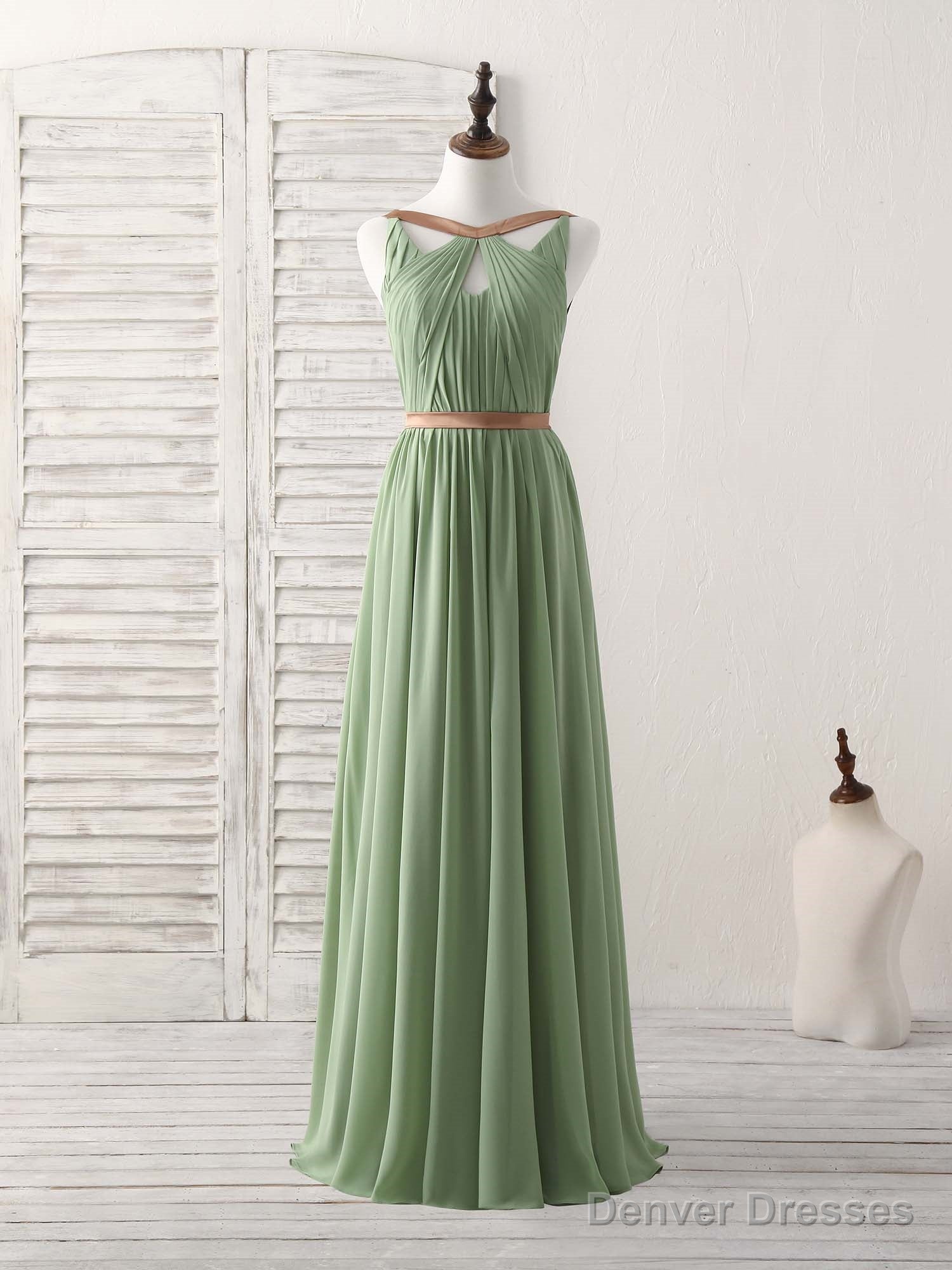 Simple Green Chiffon Long Prom Dress, Green Bridesmaid Dress Main image