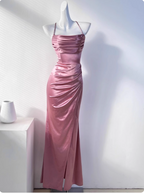 Simple Green Mermaid Pleated Crisscross Sash Slit Satin Long Prom Dress Evening Dress Bridesmaid Dress