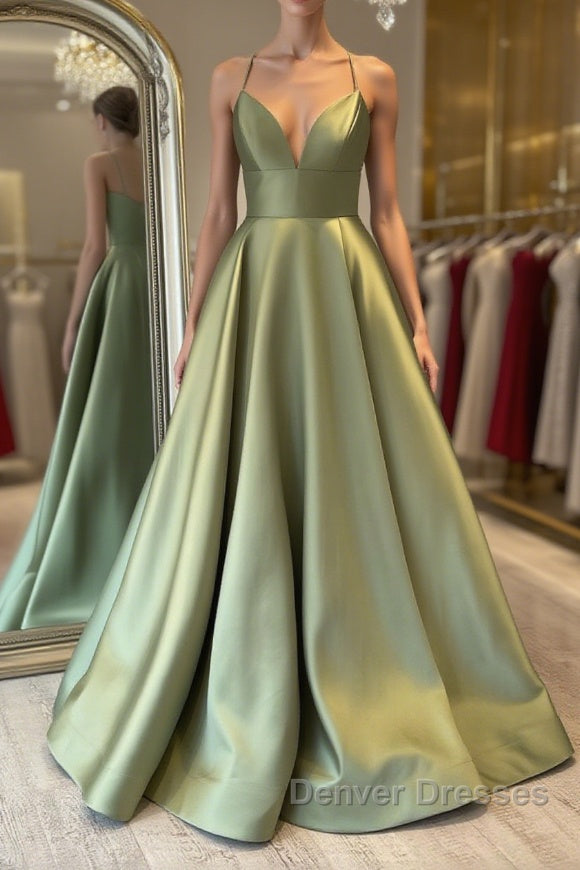 Simple green satin long prom Dress, green bridesmaid Dress Main image