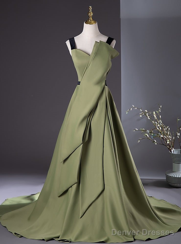 Simple Green Straps Pleats Prom Dress Main image