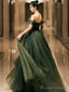 Simple Green Tulle Long Prom Dress, Green Tulle Evening Dress