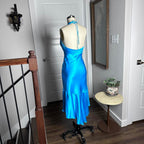 Simple Halter Neck Satin Blue Open Back Homecoming Dress