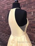 Simple Halter Yellow Satin Long Prom Dress 2019, Yellow Formal Dress Long Evening Dress