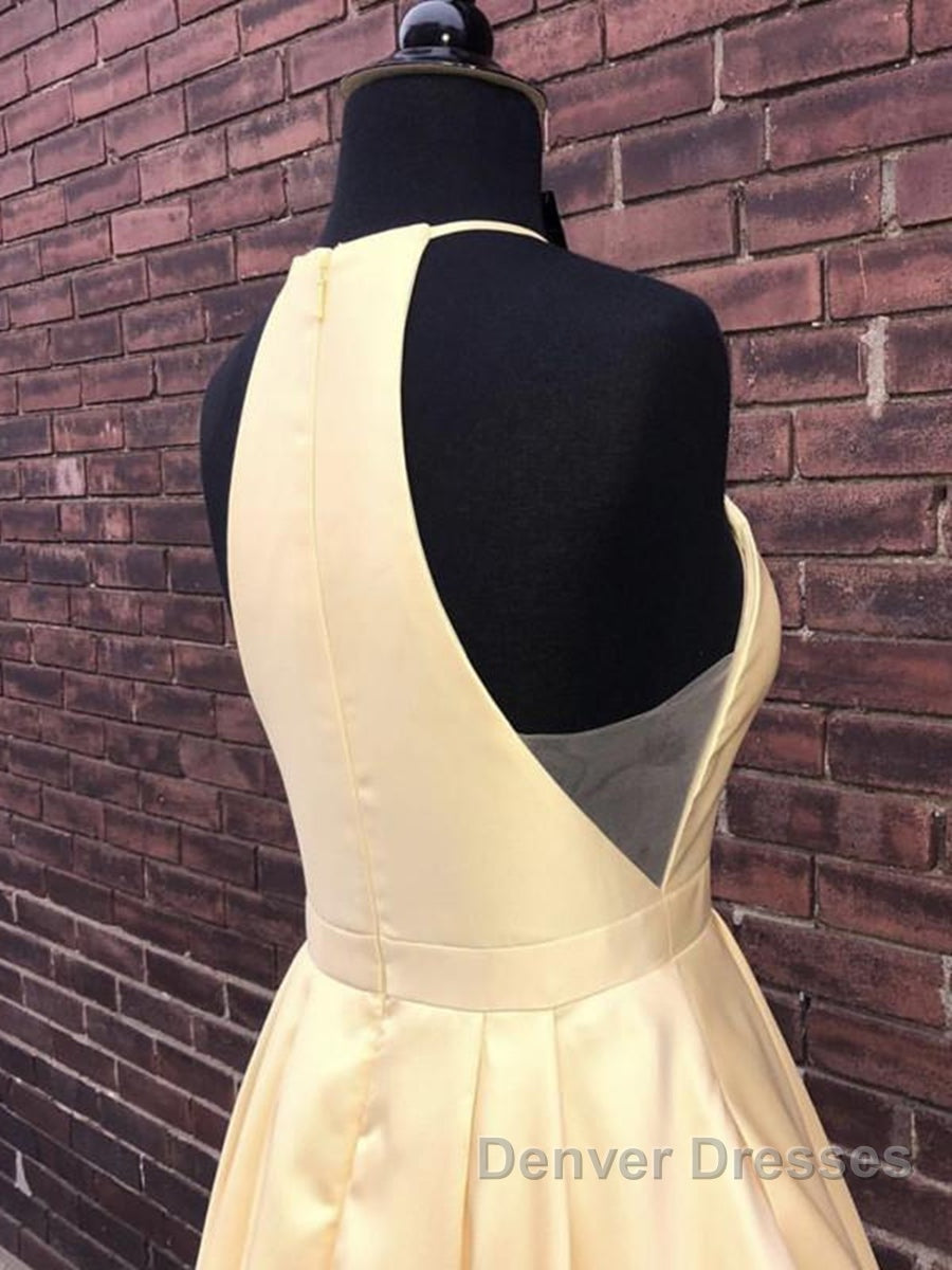 Simple Halter Yellow Satin Long Prom Dress 2019, Yellow Formal Dress Long Evening Dress