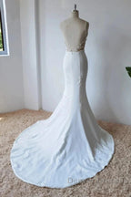 Simple Italian Noodle Strap Satin Mermaid Modern Floor Mopping Wedding Dress