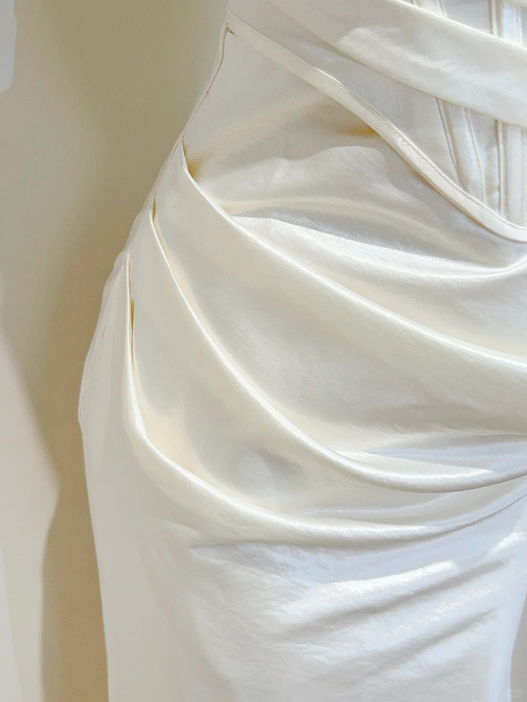 Simple Ivory Mermaid Square Neck Strapless Pleated Satin Prom Dress Evening Dress Bridesmaid Dress
