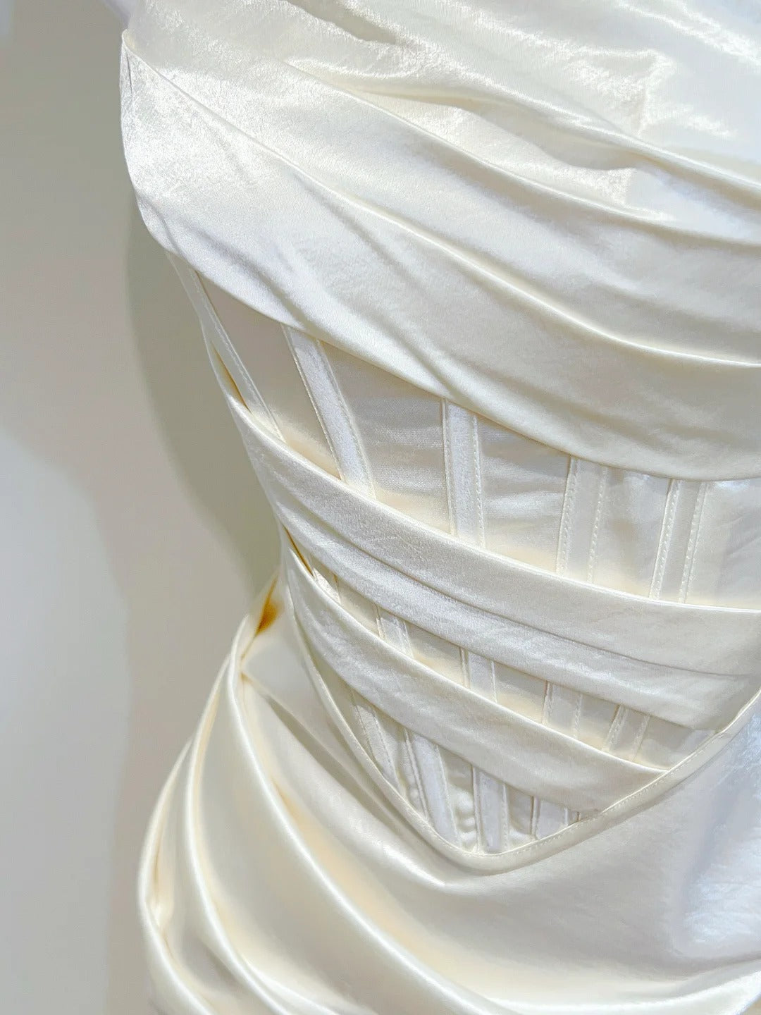 Simple Ivory Mermaid Square Neck Strapless Pleated Satin Prom Dress Evening Dress Bridesmaid Dress