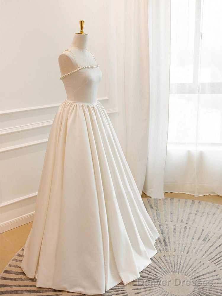 Simple ivory Satin Long Prom Dress, ivory Long Formal Dresses Main image