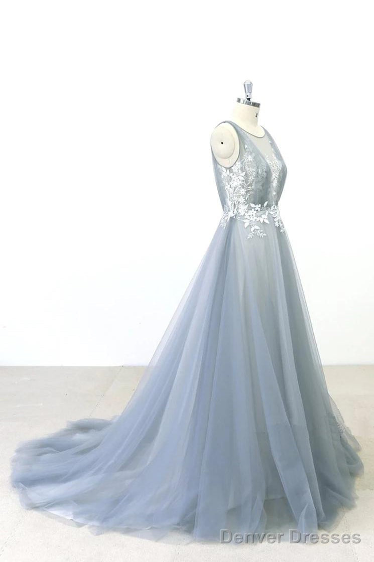 Simple Lace A-Line Tulle Long Prom Dress With A Train Secondary image