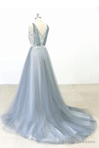 Simple Lace A-Line Tulle Long Prom Dress With A Train