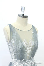 Simple Lace A-Line Tulle Long Prom Dress With A Train