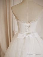 Simple  Lace Tea Length White Prom Dress, Tulle Lace Bridesmaid Dress