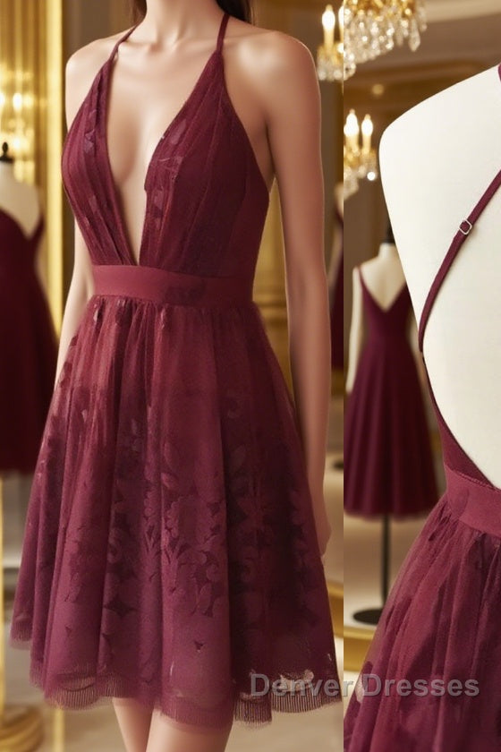 Simple lace v neck tulle short prom Dress, homecoming Dress Main image