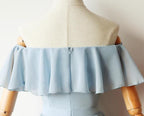 Simple Light Blue Off Shoulder Formal Dress , Short Party Dress