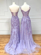Simple Long Purple Lace Prom Dress Evening Dress