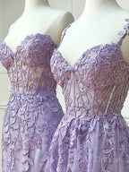Simple Long Purple Lace Prom Dress Evening Dress