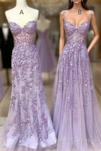 Simple Long Purple Lace Prom Dress Evening Dress