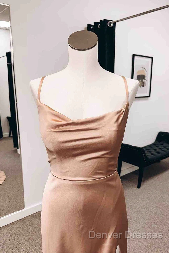 Simple Long Wedding Guest Dress Sheath Satin Formal Evening Dress