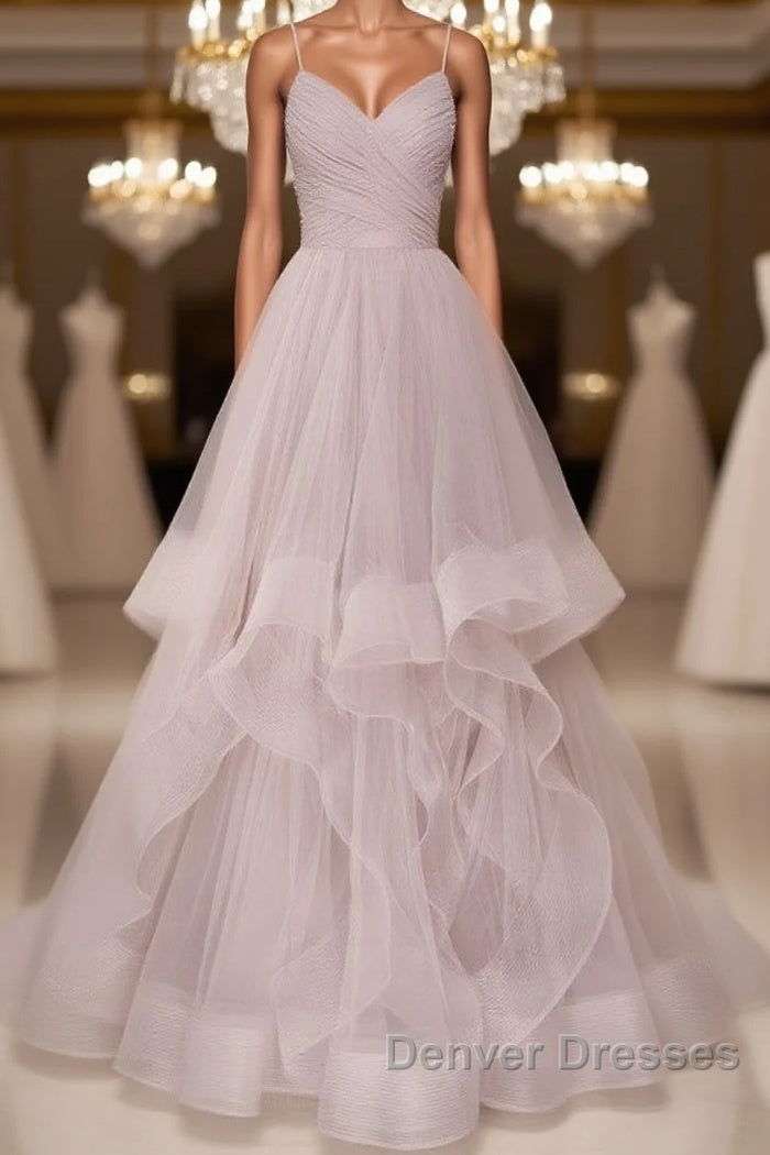Simple Lotus root starch tulle long prom Dress, tulle evening Dress Main image