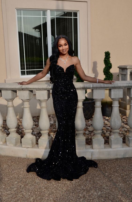 Simple Mermaid Black Sequin Prom Dress 22Th Birthday Outfit Main image