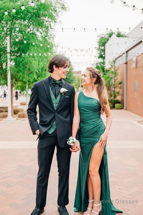 Simple Mermaid Dark Green Slit Long Prom Dresses Formal Dress Main image