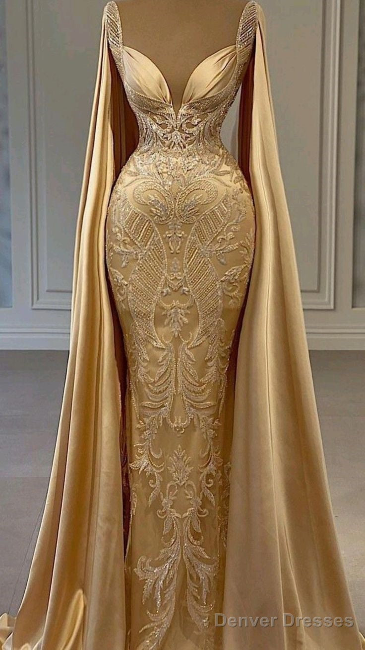 Simple Mermaid Floor Length Sleeveless Gold Satin Prom Dress Main image