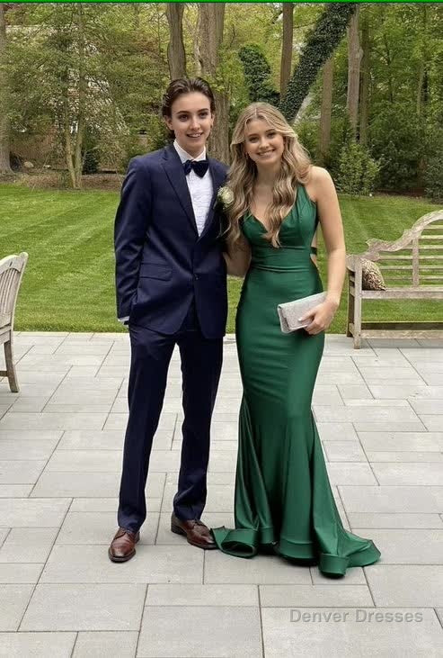 Simple Mermaid Green Backless Long Prom Dresses Formal Dress Main image