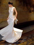 Simple Mermaid Halter Party Dress Long White Prom Dress