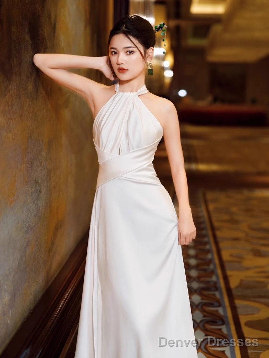 Simple Mermaid Halter Party Dresses Long White Prom Dresses