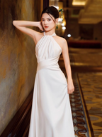 Simple Mermaid Halter Party Dress Long White Prom Dress