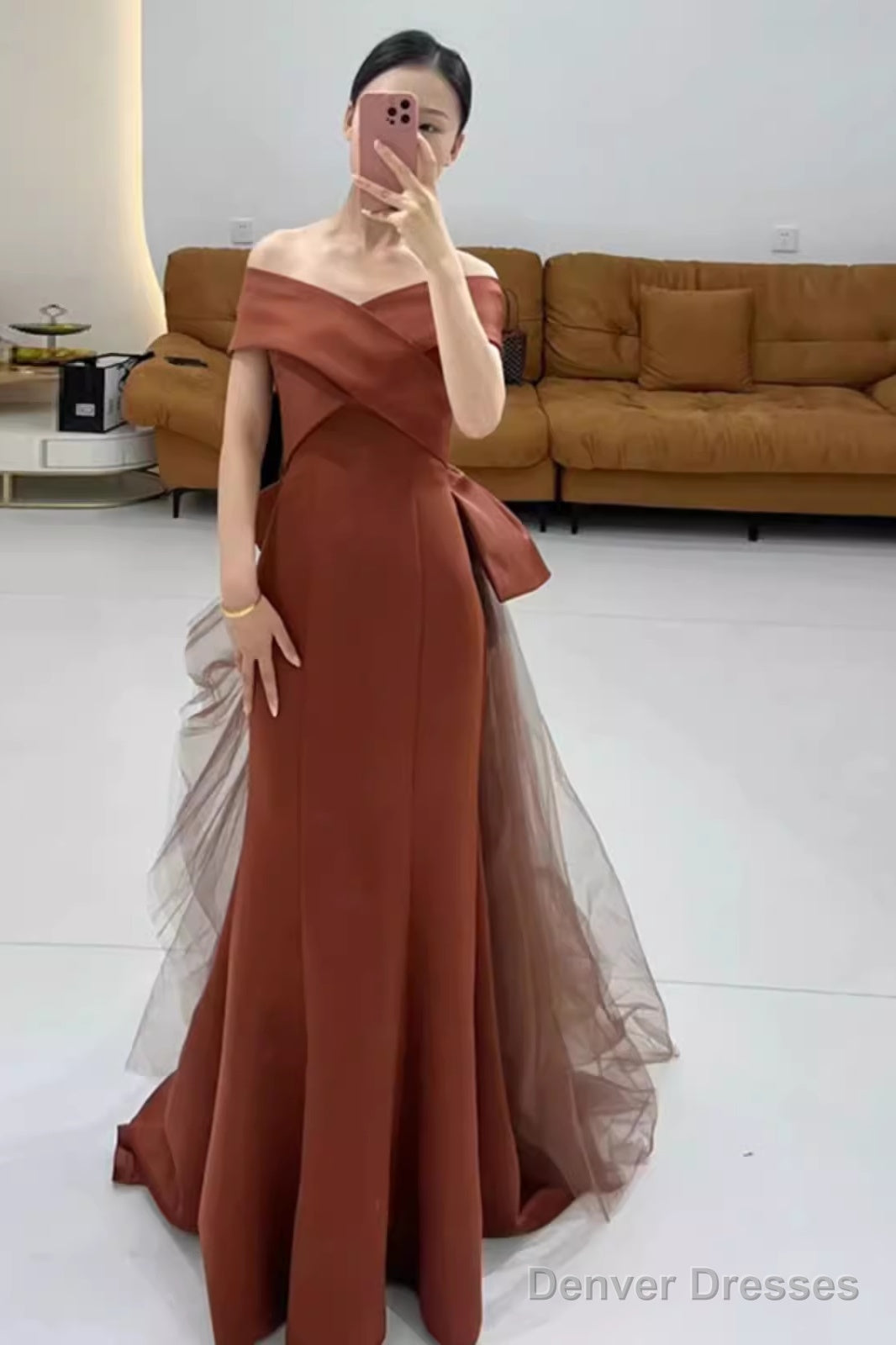 Simple Mermaid Long Brown Prom Dresses Long Prom Gown Main image