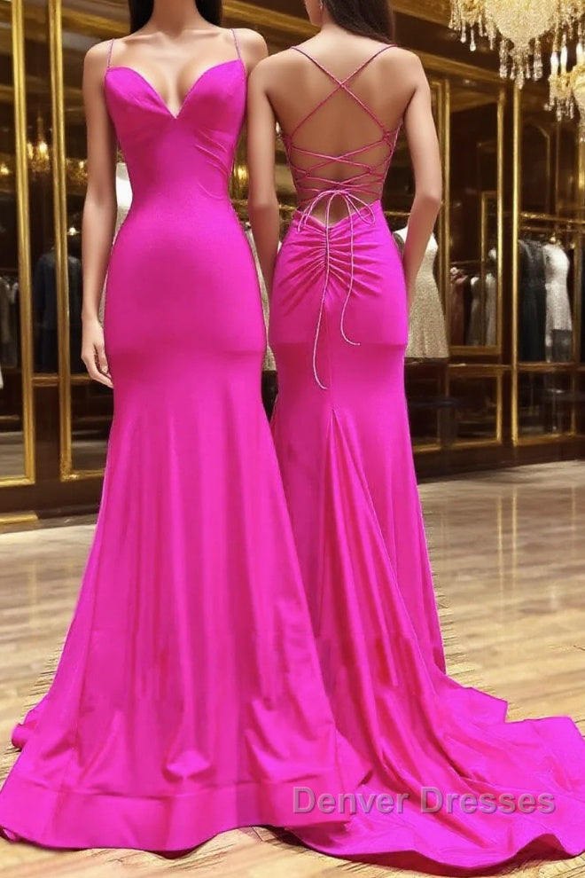 Simple Mermaid Long Prom Dress, Backless Satin Long Evening Dress