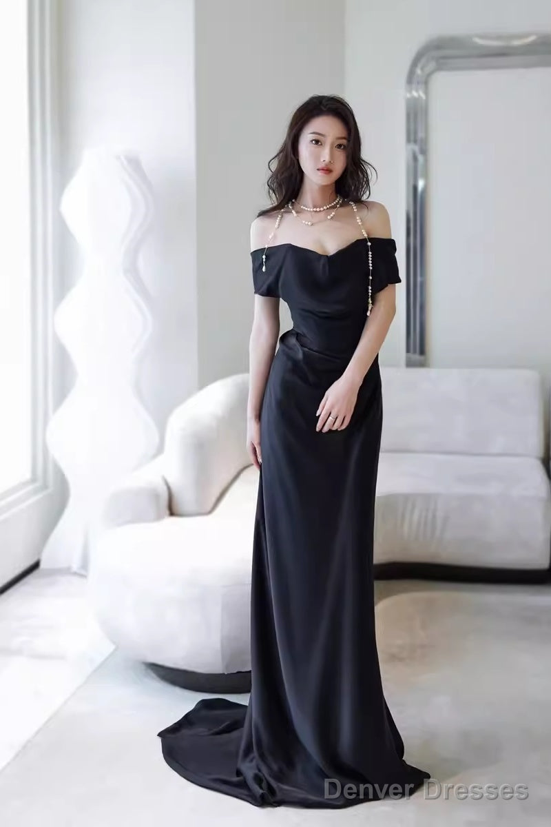 Simple Mermaid Off The Shoulder Black Prom Dresses Evening Dress
