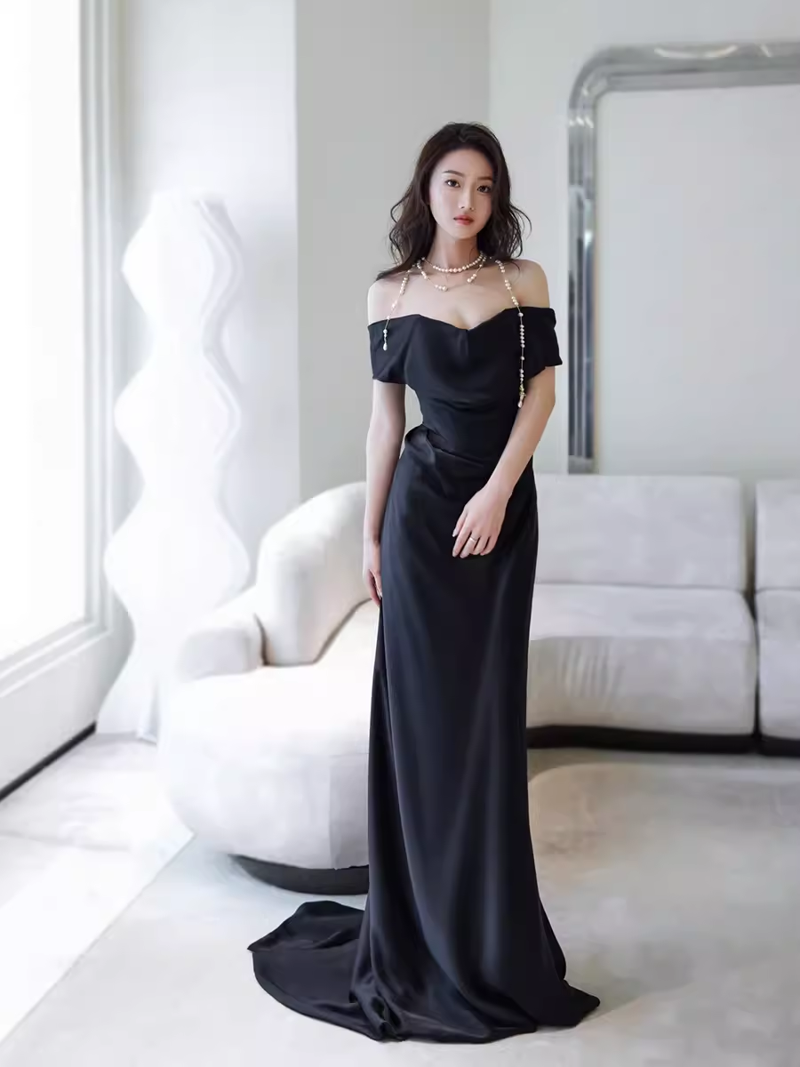 Simple Mermaid Off The Shoulder Black Prom Dress Evening Dress Secondary image