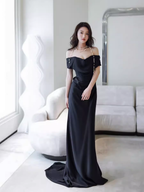 Simple Mermaid Off The Shoulder Black Prom Dress Evening Dress