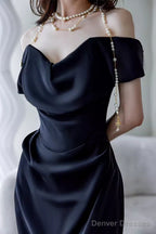 Simple Mermaid Off The Shoulder Black Prom Dresses Evening Dress