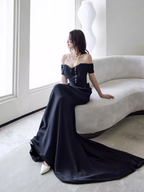 Simple Mermaid Off The Shoulder Black Prom Dress Evening Dress